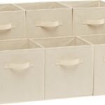 Collapsible Fabric Storage Cubes Organizer with Handles, Sturdy, Beige, 10.5-x-10.5-x-11-inch, Pack of 6