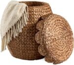 Fan-shaped woven storage basket with lid, multi-purpose home decoration and storage