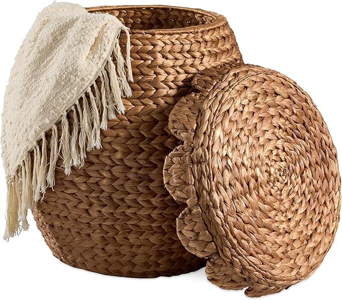 917UFuBvBmL._AC_SX679_.jpg Fan-shaped woven storage basket with lid, multi-purpose home decoration and storage - Image 1