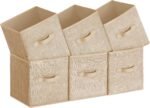 Storage Cubes, 11-Inch Non-Woven Fabric Bins with Double Handles, Set of 6, Closet Organizers for Shelves, Foldable, for Clothes, Sand Beige