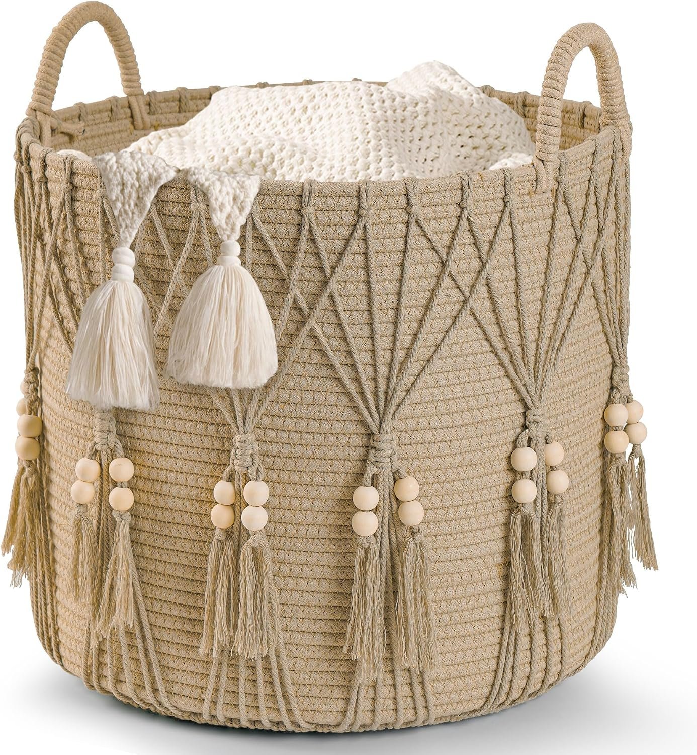 91zZjP-xjPL._AC_SL1500_.jpg Small Woven Blanket and Toy Storage Basket - Image 1